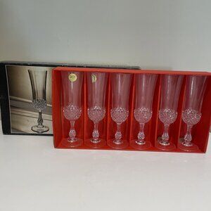 Vintage Cristal D'Arques Ancenis Champagne Flutes 24% Lead Crystal Set of 6 NIB
